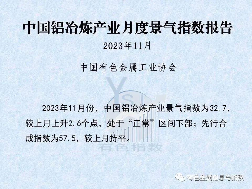 中國鋁冶煉產(chǎn)業(yè)月度景氣指數(shù)報告（2023年11月）